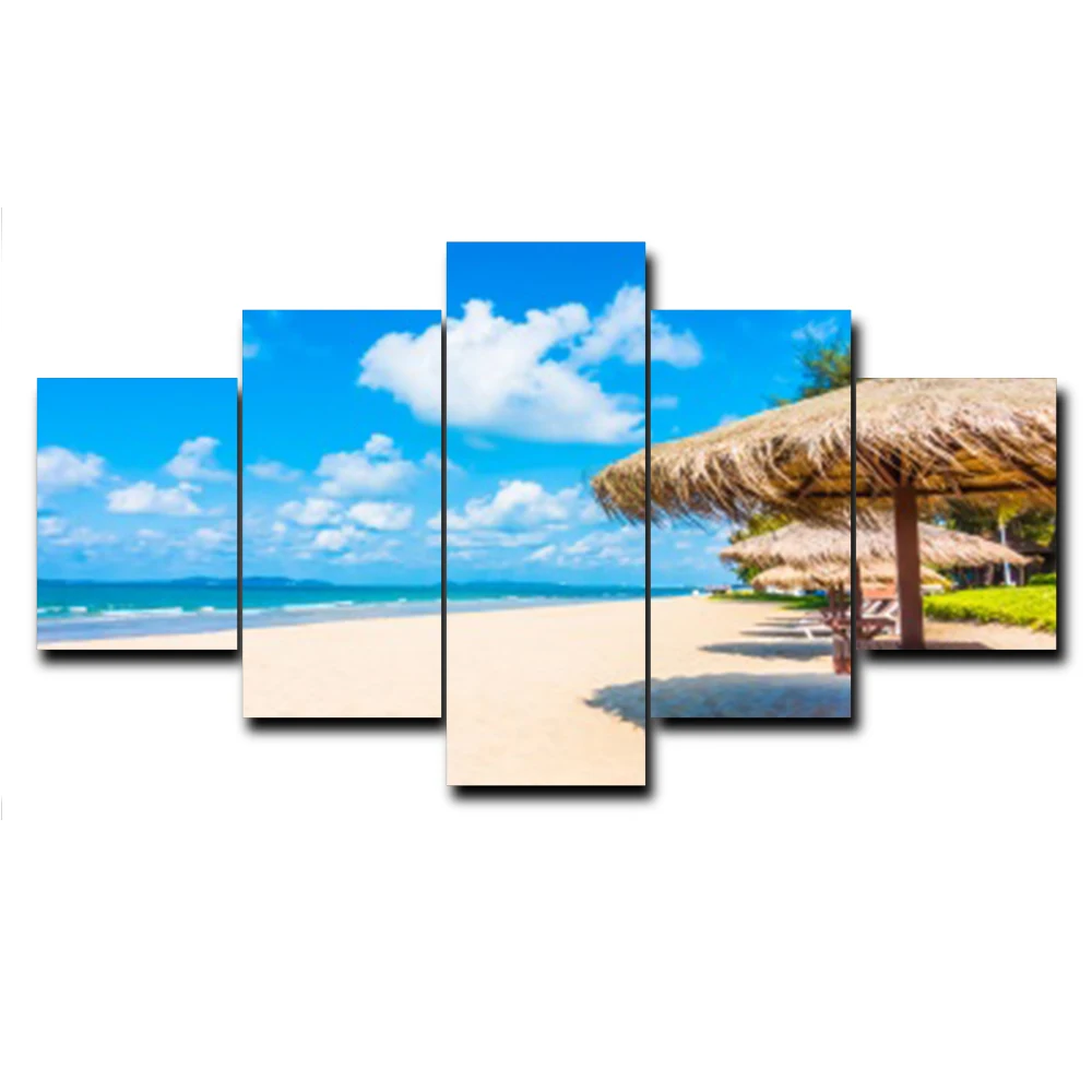 

Modern 5 Panel Seaside Tropical Posters and Prints Wall Art Decorative Canvas Paintings on the Wall Home Decoration No Frame