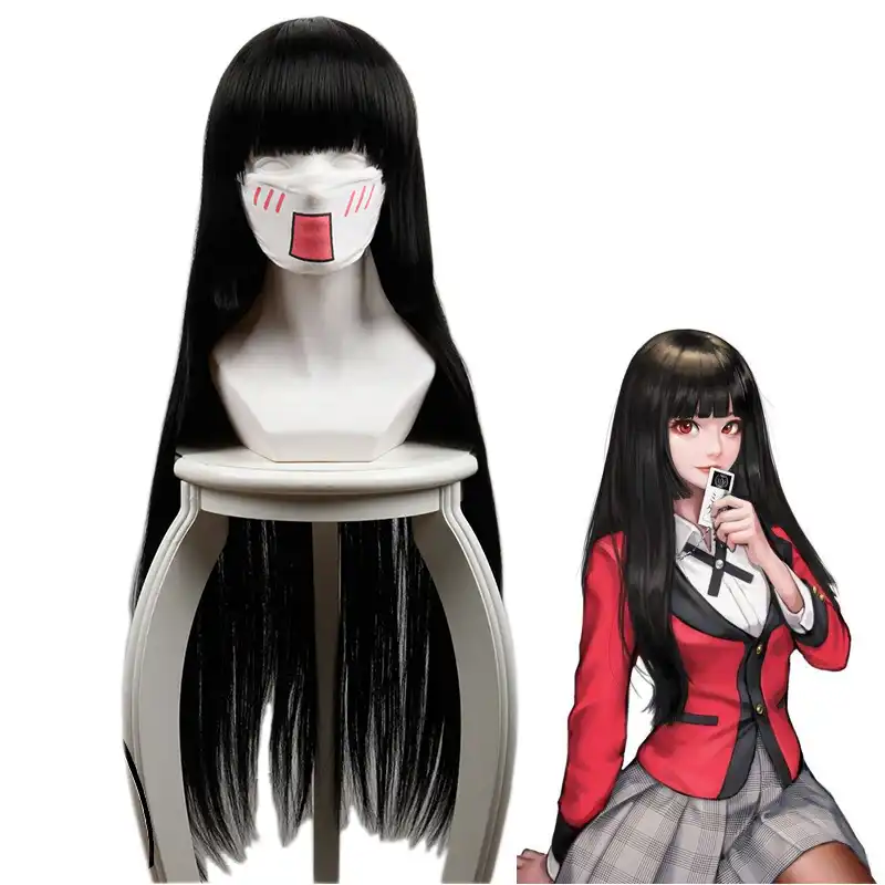 Парики для косплея Kakegurui Yumeko Jabami черные длинные прямые термостойкие