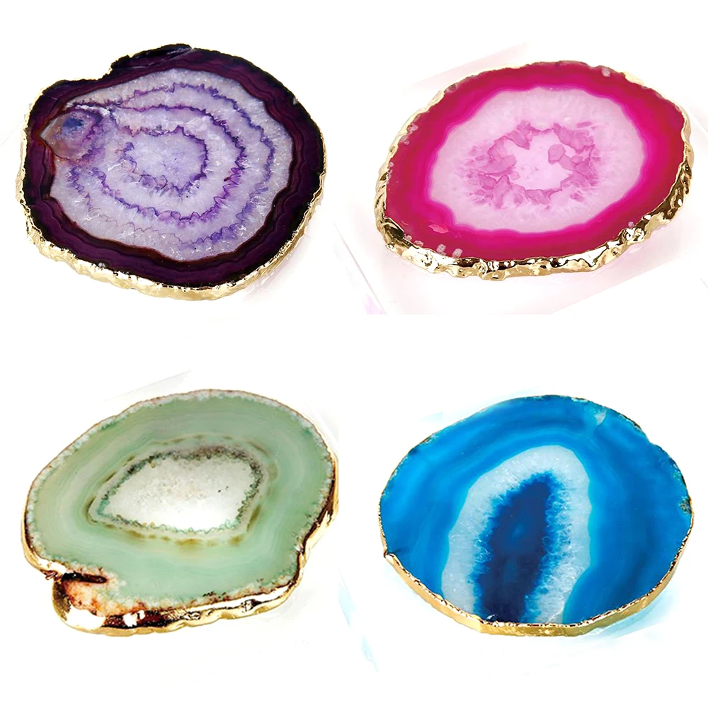 

Natural Agate Geode Slice Mineral Specimen Adiabatic Cup Mat Crystal Plate Healing Crystal Stone Creative Home Table Decoration