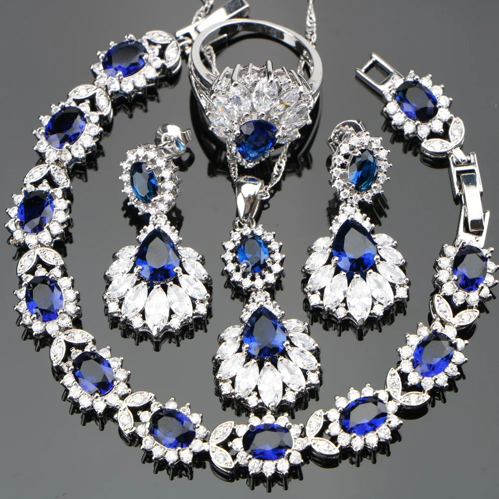 Silver 925 Wedding Costume Women Jewelry Sets Earrings/Pendant/Necklace
