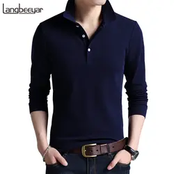 Топ Класс Новая мода Для мужчин рубашки поло сплошной Цвет Slim Fit Polo Для мужчин с длинным рукавом мерсеризованный хлопок Повседневное