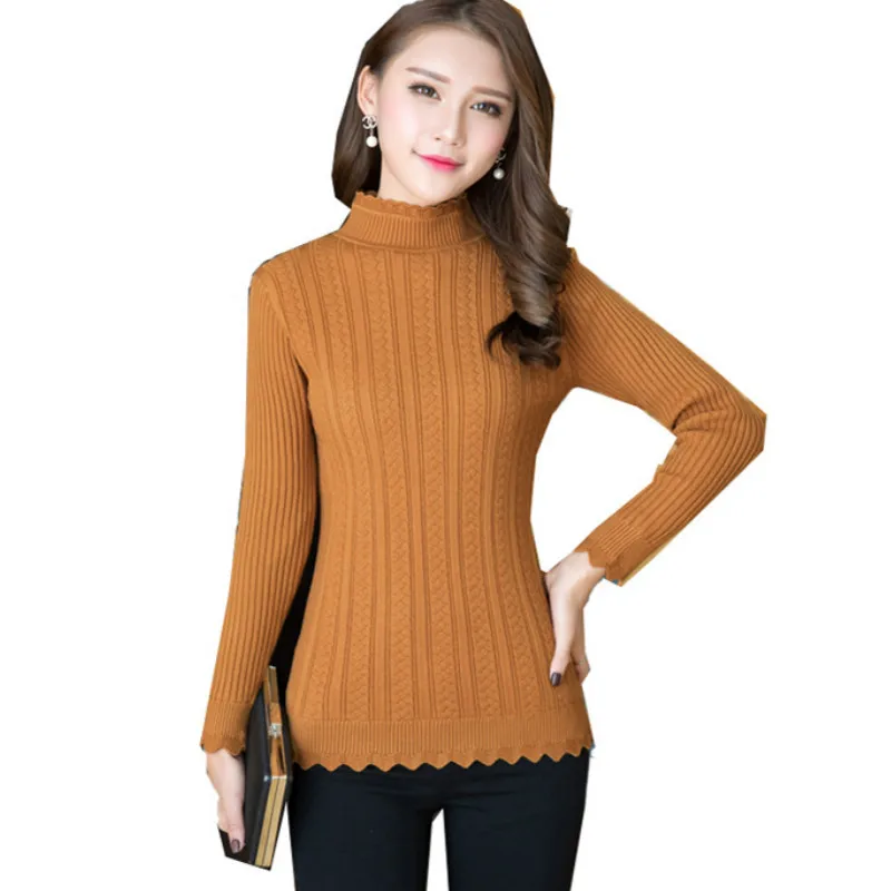 Warm Fleece Lining Turtleneck Solid Color Sweater Ladies Girls Winter Long Sleeve Casual Thick Stretch Jumper knitting Tops | Женская