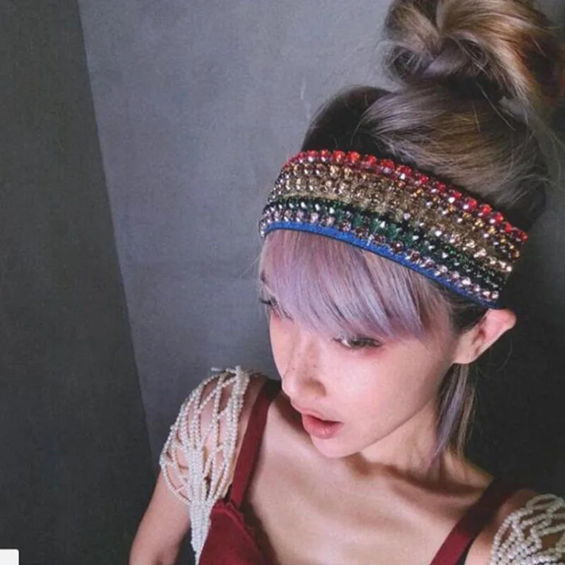

Luxury gumki do wlosow Flash Rhinestone Customized Women Headband Rainbow Ribbon Crystal Head Accessories Hair Accessory
