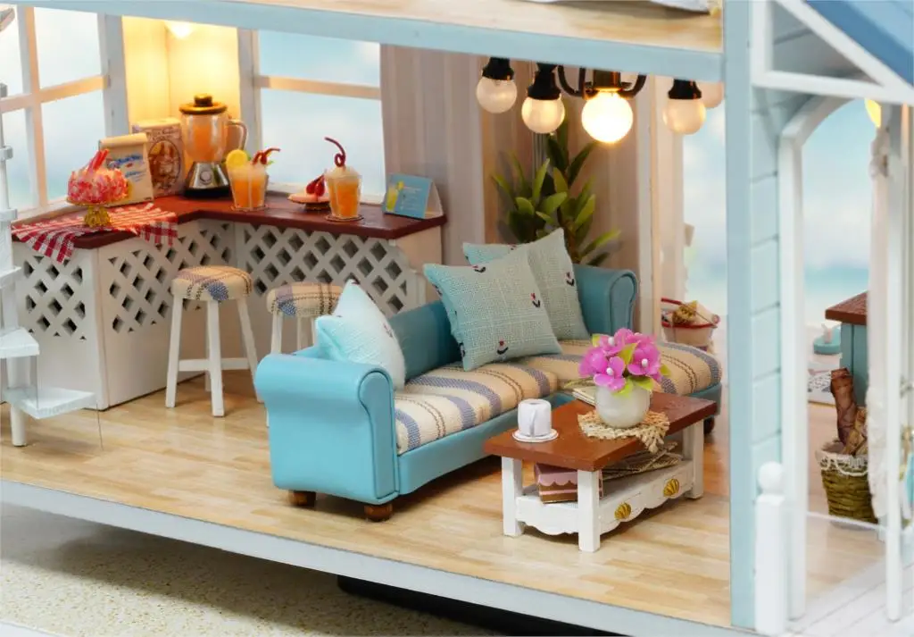 Милый кукольный дом Миниатюрный Кукольный Домик DIY с мебели 3D деревянный дом игрушки ручной работы подарки Caribbean Sea A037# E