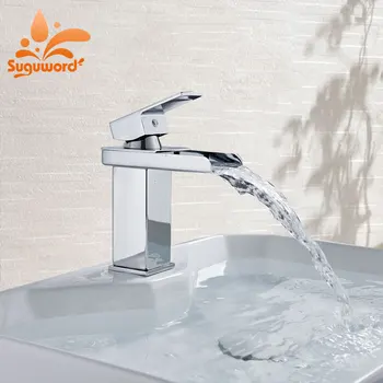 

Suguword Bathroom Chrome Basin Faucet Contemporary Basin Sink Mixer Tap Deck Mounted Single Hole Crane Torneira
