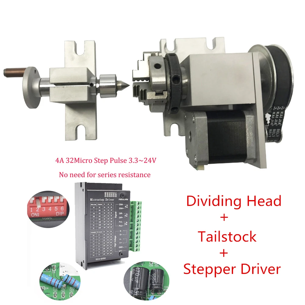 ЧПУ ось вращения 4th ось K02 4Jaw 50 мм токарный патрон Nema17 шаговый двигатель делительная головка+ Задняя штока+ Драйвер для деревообработки