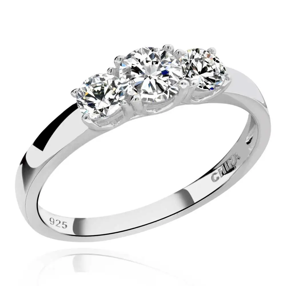 

925 Sterling Silver Round Cubic Zirconia 3-Stone Ring Wedding Jewelry