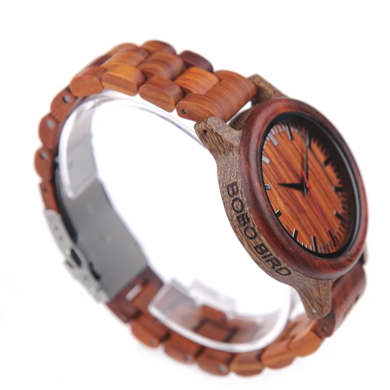 BOBO BIRD EM17 Handmade Red Sandalwood Watch Lightweight Quartz Watch For Men With Gift Box in Dropshipping
