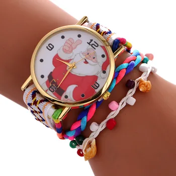 

FUNIQUE Ethnic Christmas Series Watches Women Girl Santa Claus Boho Multi-layer Weave Leather Bracelet Watch Quartz Wrist Watch