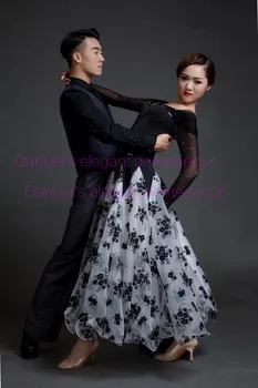 

Ballroom dance costumes senior embroidery gauze long sleeves ballroom dance dress for women ballroom dance competition dresses