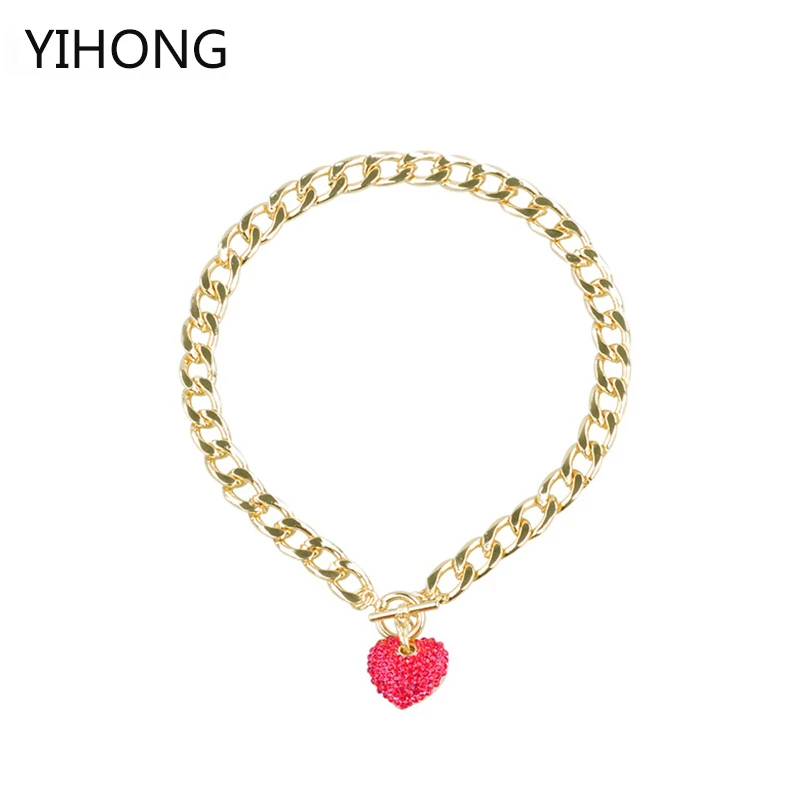 

Heart Pendant with Crystal Chain Necklae Multicolor Heart Choker for Fashion Women Jewelry