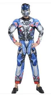 Высокое качество Оптимус Прайм Шмель Хэллоуин костюм для мужчин мышцы комбинезоны маска взрослых Косплей Костюм Маскарад одежда - Цвет: Синий