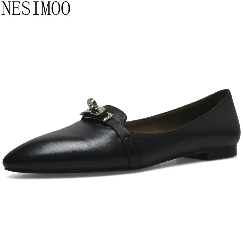 

NESIMOO 2018 Women Pumps Cow Leather +pu Fashion Pointed Toe High Quality All Match Slip on Low Heel Women Pumps Size 34-39