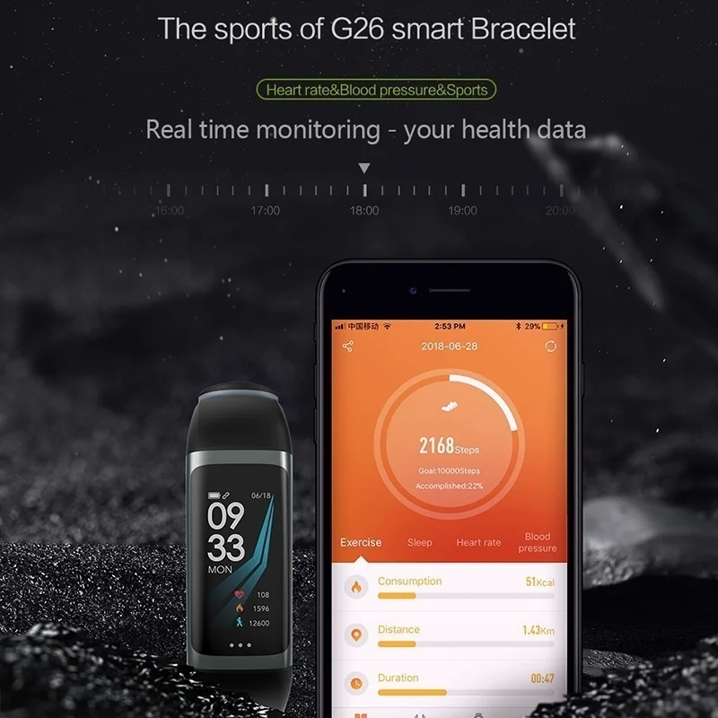 Fitness Bracelet Heart Rate Smart Watch Sleep Monitor Fitness Tracker Blood Pressure Smartband Color Screen Band