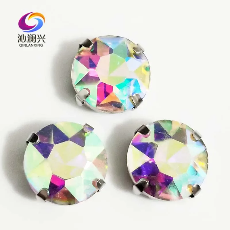 

Free shipping AB color round shape flatback High quality Glass Crystal sew on claw rhinestones,Diy Clothing accessories SWB06