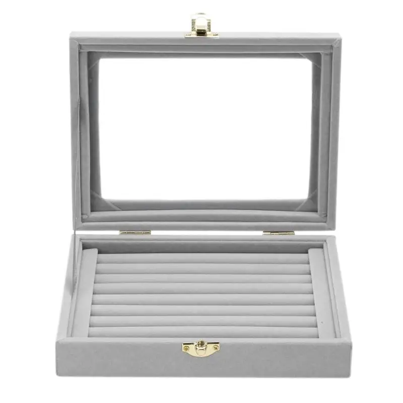 

Gray Jewelry Organizer Jewellery Box 8 Booths Velvet Carrying Case Jewelry Ring Display Box Tray Holder Storage Box Organizer