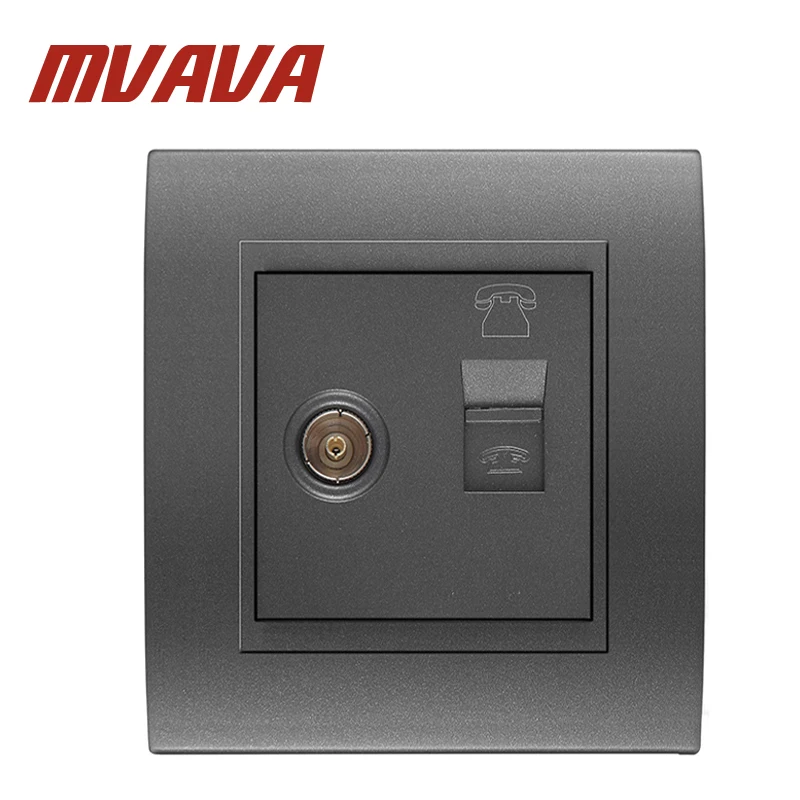 

MVAVA Telephone and Television wall socket,Decorative chromed PC panel double port TV Aerial Socket + RJ11 TEL wall outlet