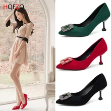 HQFZO High Heels Crystal Flock Slip-On Shallow Thin Heels Sandals Party Women Pumps Pointed Toe Shoes Lady Bride Shoes Salto HQFZO High Heels Crystal Flock Slip-On Shallow Thin Heels Sandals Party Women Pumps Pointed Toe Shoes Lady Bride Shoes Salto