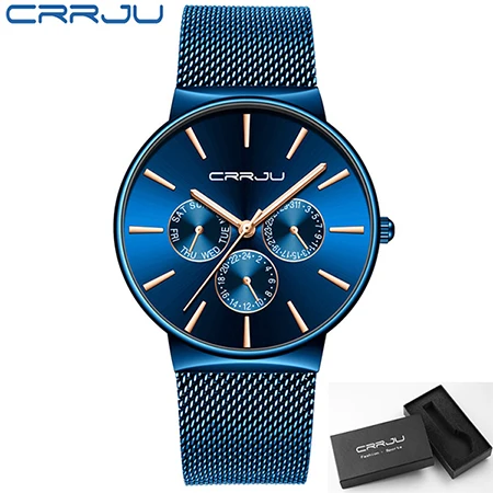 CRRJU, роскошные брендовые новые мужские Модные Цветные повседневные нарядные тонкие кварцевые часы с датой, бизнес стильные синие часы - Цвет: blue rose