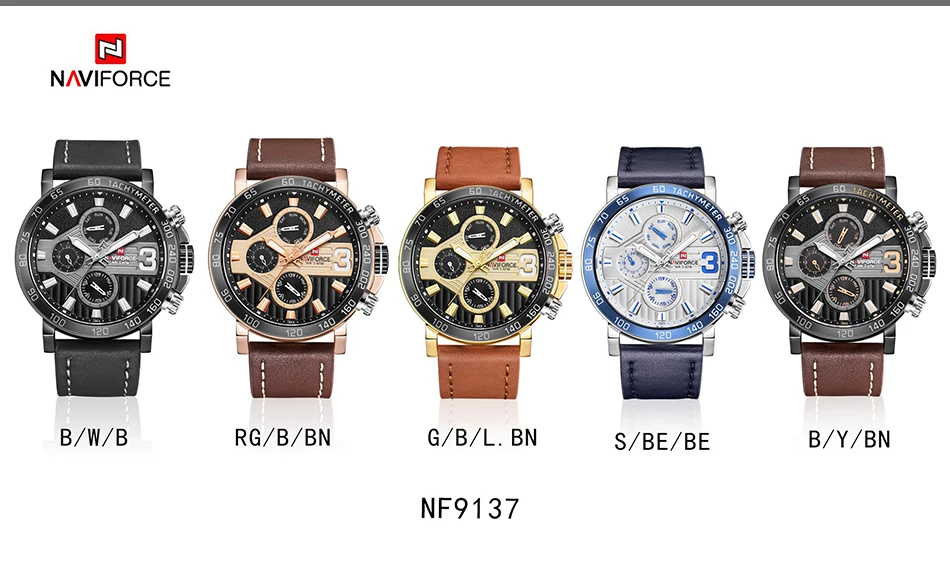 Лучший бренд класса люкс NAVIFORCE часы мужские модные кожаные кварцевые часы с 6 циферблатами повседневные спортивные мужские наручные часы Montre Homme
