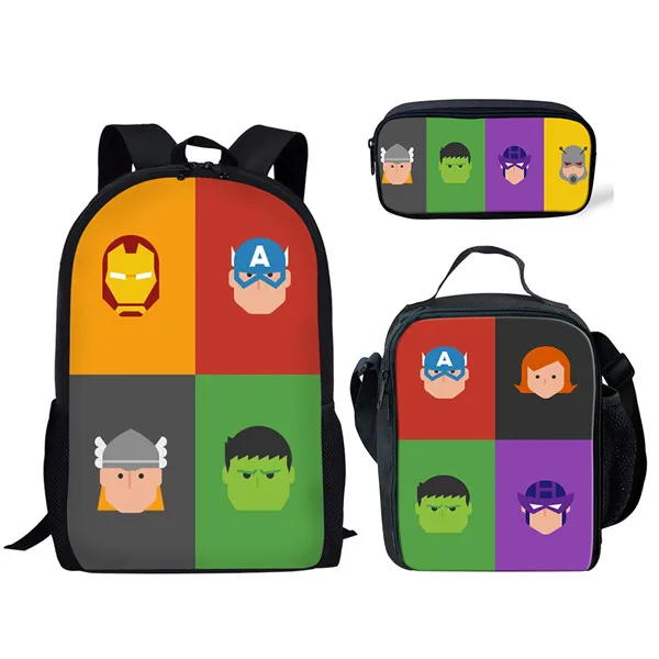 Thikin Марвел из Мстителей герой школьные сумки 3 шт./компл. для мальчиков подростков школьный рюкзак мультфильм шаблон Bookbag Прекрасный ранец - Цвет: CDZHL475CGK