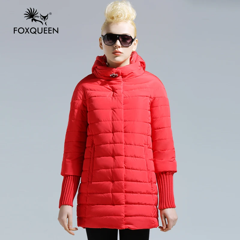 

Foxqueen 2016 New Arrive Spring Autumn Long Parka Womens  Warm Cotton Outwear Woman Thin Slim Hooded Bomber Jacket Plus Size