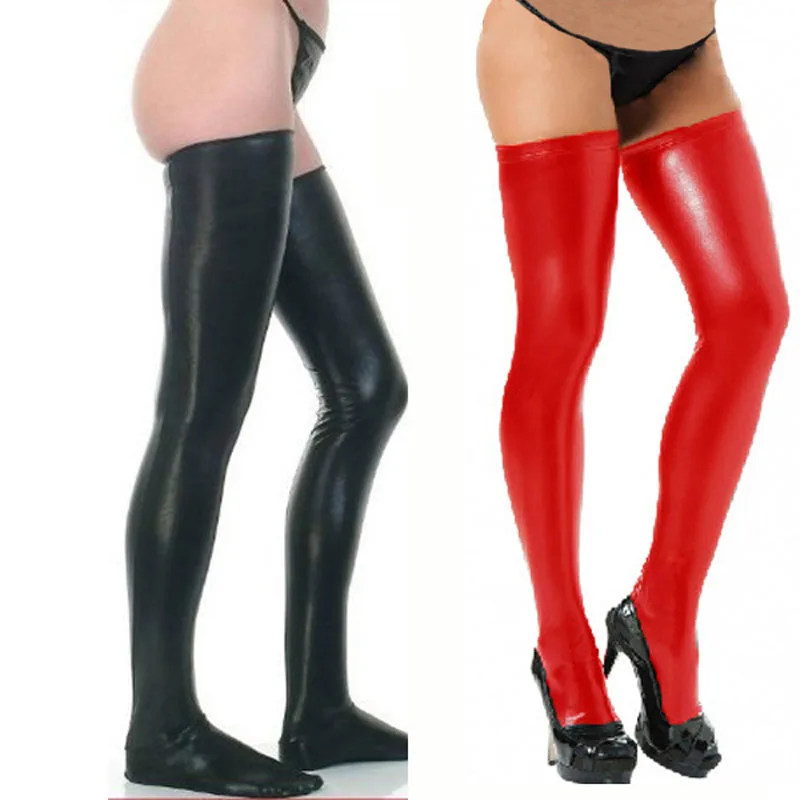 

New Womens Over Knee Stockings Casual Long Thigh Highs PU Leather Stretch Overknee Stockings+G-strings For Women Girls Wholesale
