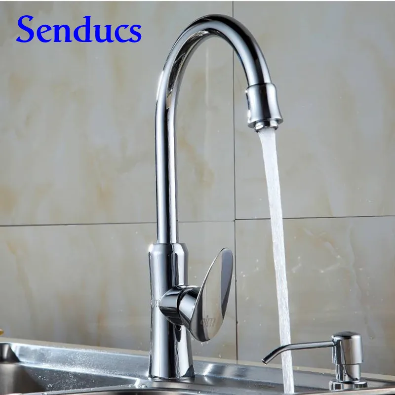 

Free shipping Deck mounted Copper alloy kitchen sink faucet with single handle chrome kitchen faucet from senducs kitchen tap