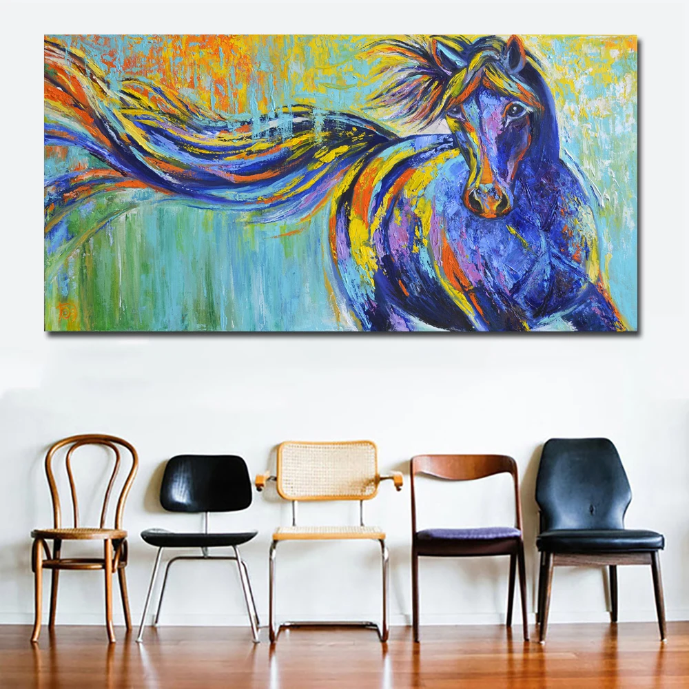 

SELFLESSLY Wall Art Canvas Animal Painting Colorful Running Horse Picture Home Decor For Living Room No Frame free shipping