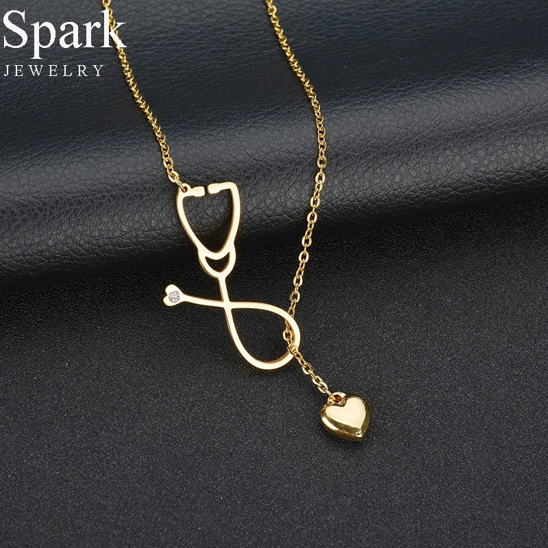 

Charm Jewelry Stethoscope Lariat Heart Pendant Necklace 2 Color Nurse Medical For Women Collares Bijoux Birthday Gift