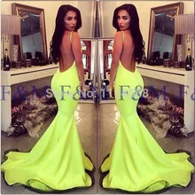 2016 Sexy Lady New Fashion Classic Meerjungfrau Spaghetti-trägern Yellow Bare Back Top Qualität Bodenlangen Pageant Abendkleider