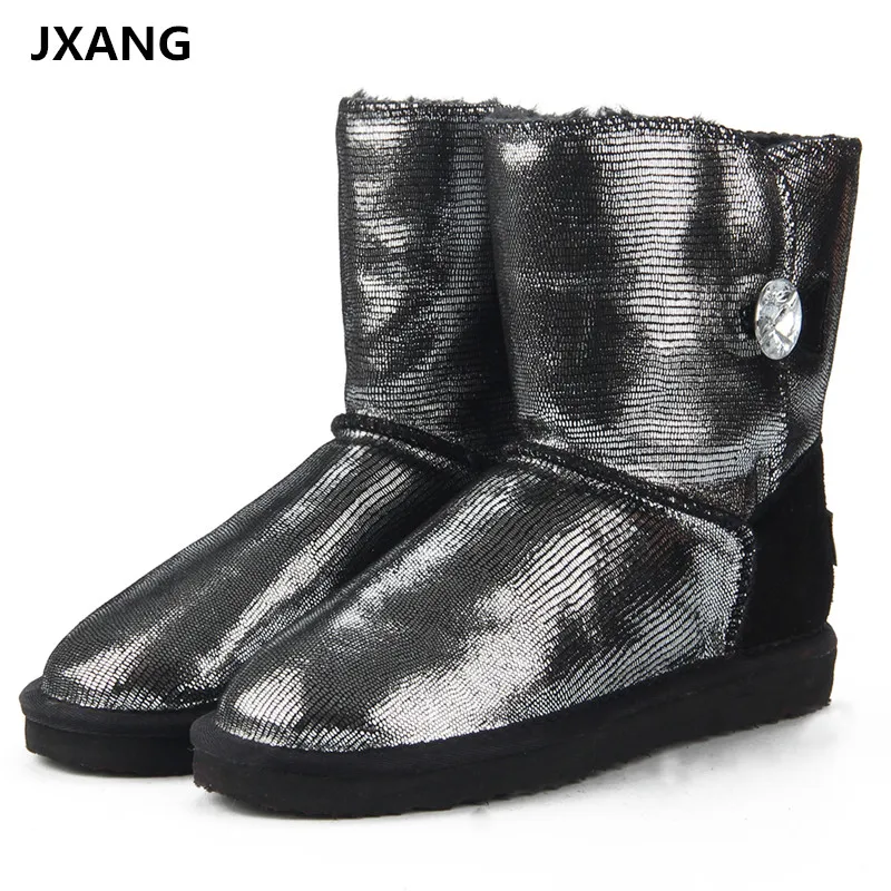 

JXANG New Top Quality Genuine Cowhide Leather Snow Boots Real Fur Mujer Botas Waterproof Warm Wool Winter Boots Women Boots