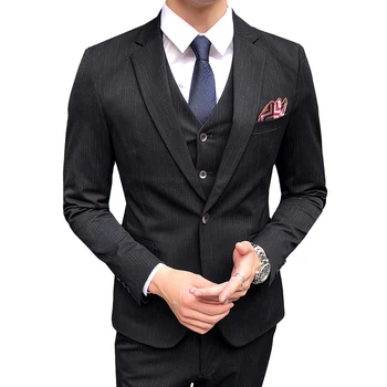 

Autumn striped men suit jacket and pant and vest business wedding party mens suits Blazer 3 piece set Asia size S - XXXL