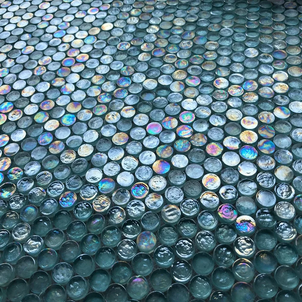 Переливающаяся Пенни Круглая Аква синяя Хрустальная стеклянная мозаичная плитка, кухня щитка ванная комната настенная плитка наклейка напольная плитка, 11 шт