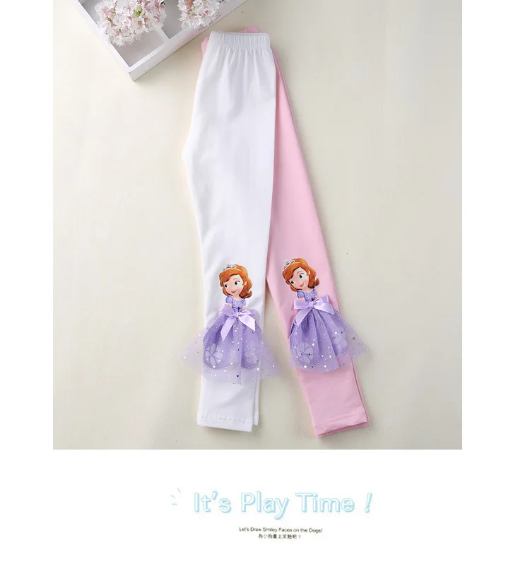 Cute Girl Elsa Anna Cartoon Trousers Kids Anime Leggings Colorful Long Pants 3D Princess Doll Legging Children Clothing