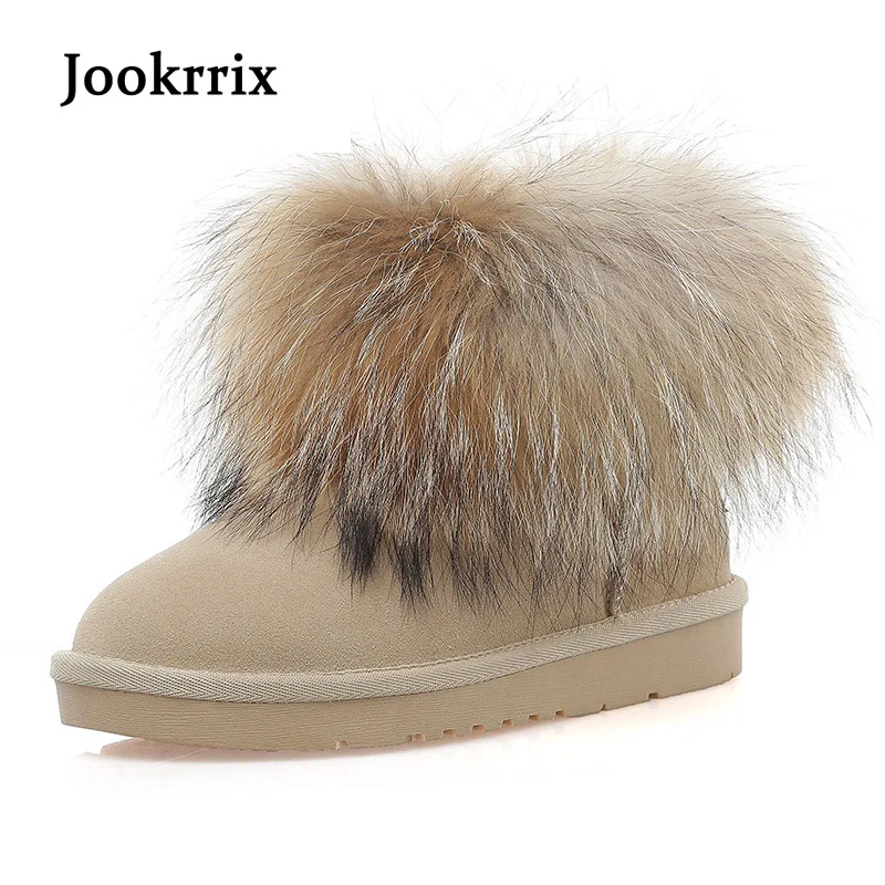 

Jookrrix New Winter Ankle Snow Boots Genuine Leather Women Fashion Warm Shoes Cow Leather High Quality Lady Short Boots Fox Fur