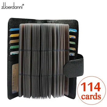 114 Slots Genuine Leather Credit Card Holder Business Card Case High Quality Bank/ID Card Holder Luxury Card Bags Large Capacity zoress genuine leather women fashion card holder 22 card slots large capacity girls id credit card case bag purse wallet 8 color