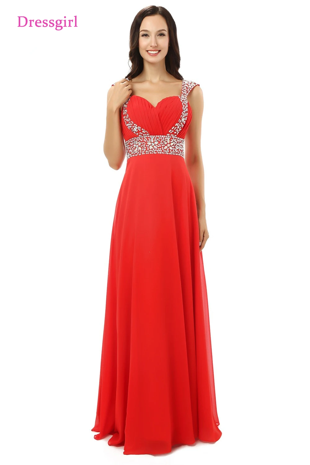 Elegant Evening Dresses A line Cap Sleeves Red Chiffon Beaded Long Evening Gown Prom Dress Prom