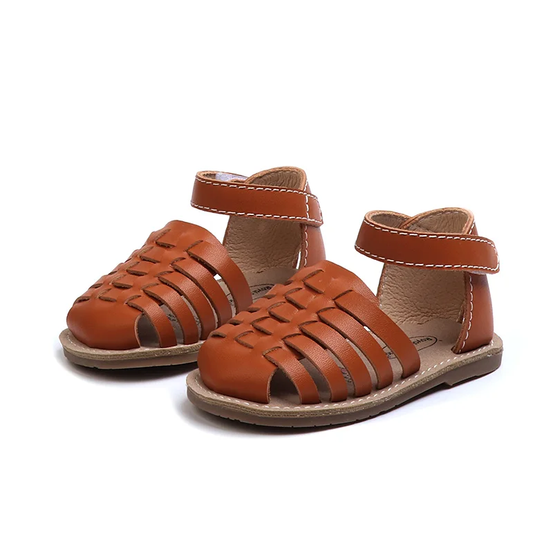 

2019 New Genuine Leather Braided Roman Girls Sandals Boy's Summer Holiday Beach Shoes Black Camel White 0-24 months