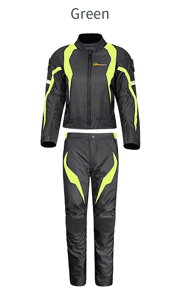 Для женщин Мотоцикл Байкер полный сезон куртка брюки для гонок защитная одежда костюм со съемным 9 шт. шестерни и теплая подкладка JK-64 - Цвет: Green - Set