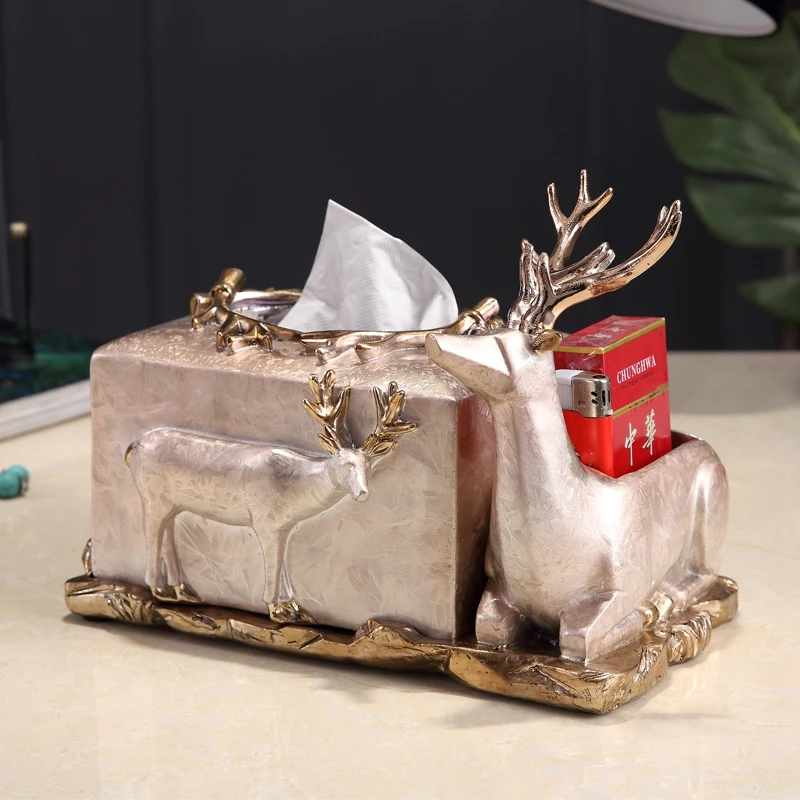 

European Resin Deer Multi-function Tissue Box Figurines Crafts Decoration Home Livingroom Paper Storage Box Coffee Ornaments Art