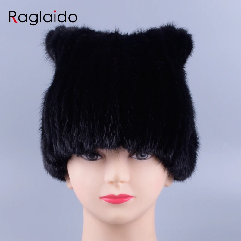 

Real natural fur hat for girls real Mink Fur knitted women winter hats Genuine Natural fur beanie caps female girls hat LQ11266