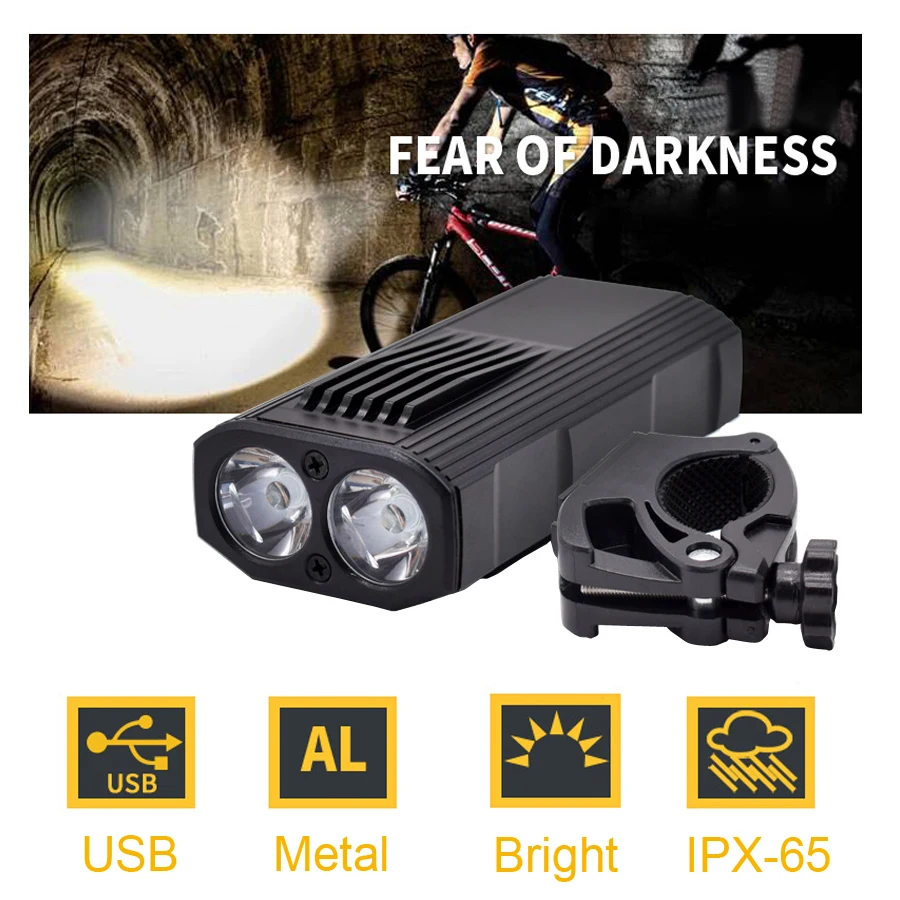 NEWBOLER 2 LED T6 Bicycle Front and Rear Lights Set USB Charging Flashlight For Cycling Bright Headlight Bike Light Accessories