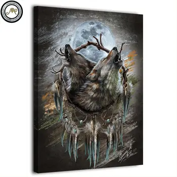 

HD printed 1 panel canvas painting Abstract wolf Howling blue by Sunima Art wall pictures for living room posters and prints