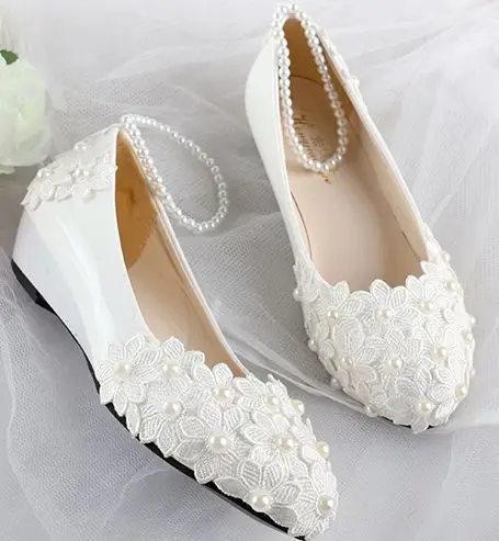 Women Wedding Shoes White Wedges Mid Low High Heels Lace Handmade Women Wedding Shoes White Wedges Mid Low High Heels Lace Handmade Pearls Beading Bridal Pumps Shoe Pearl Bracelet Party Pump In S From On