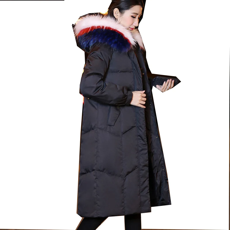 

New Fashion Women Winter Jacket 2019 Real Natural Raccoon Fur Long Parka White Duck Down Jacket Thick Warm Coat Female Overcoat