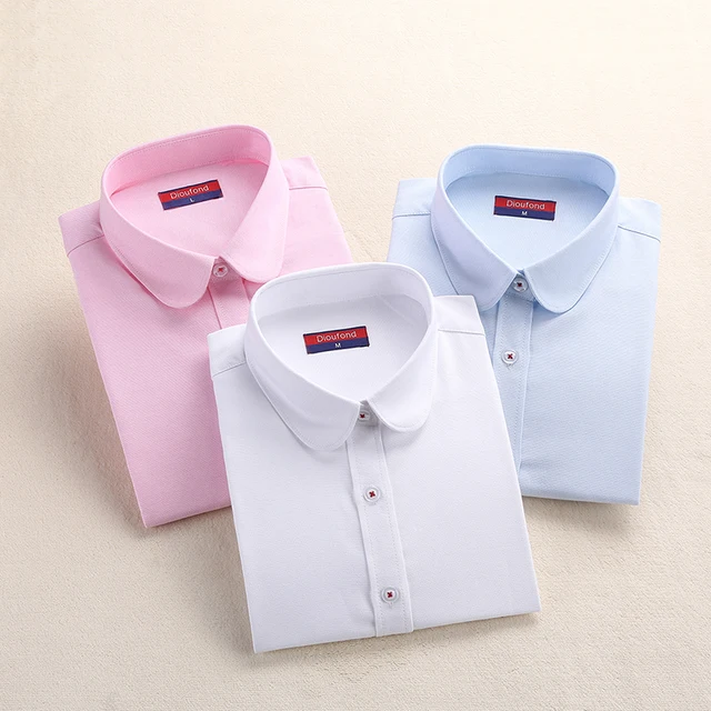US $8.98 Women Blouse 2020 Fashion Women Oxford Shirt Slim Long Sleeved Blouse Turn-Down Collar Simple Solid