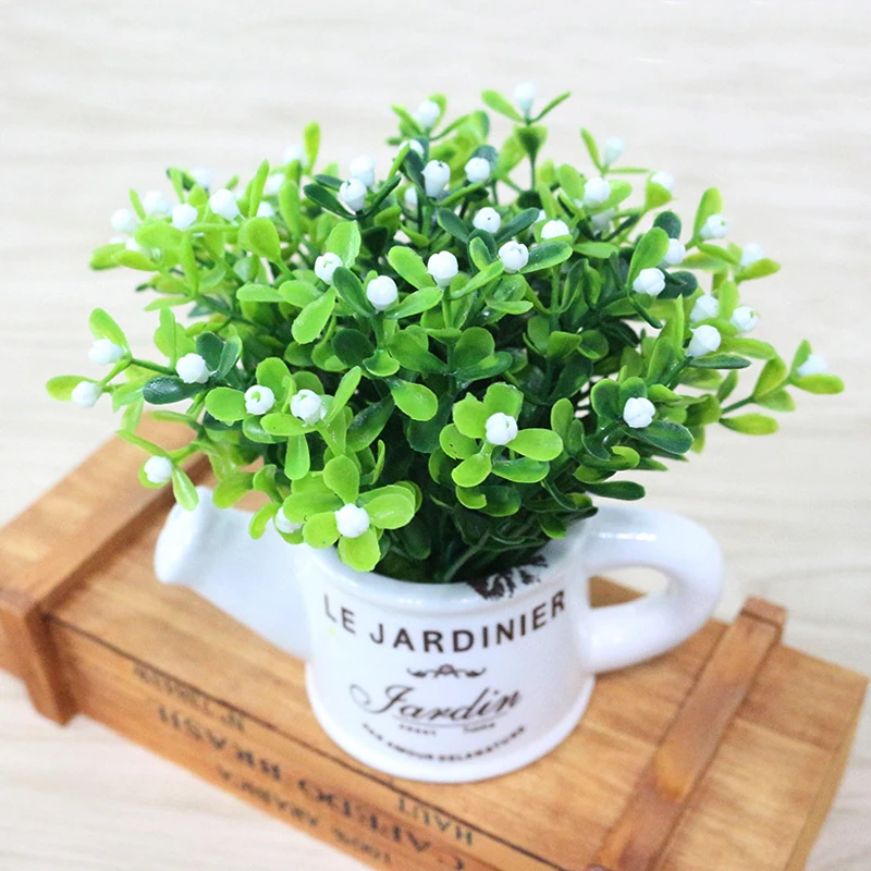 artificial plastic flowers with Ceramics vase cute artificial flower set home decoration for wedding flowers decoration (11)
