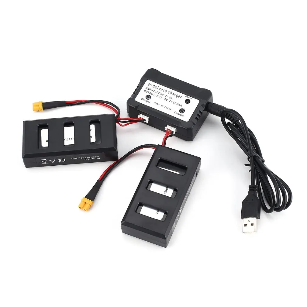 

2pcs XT-30 2S 7.4V 1300mAh Li-po Battery with 2 In 1 Charger for RC Quadcopter Drone MJX Bugs 6/8 B6/B8 Spare Part Accessories