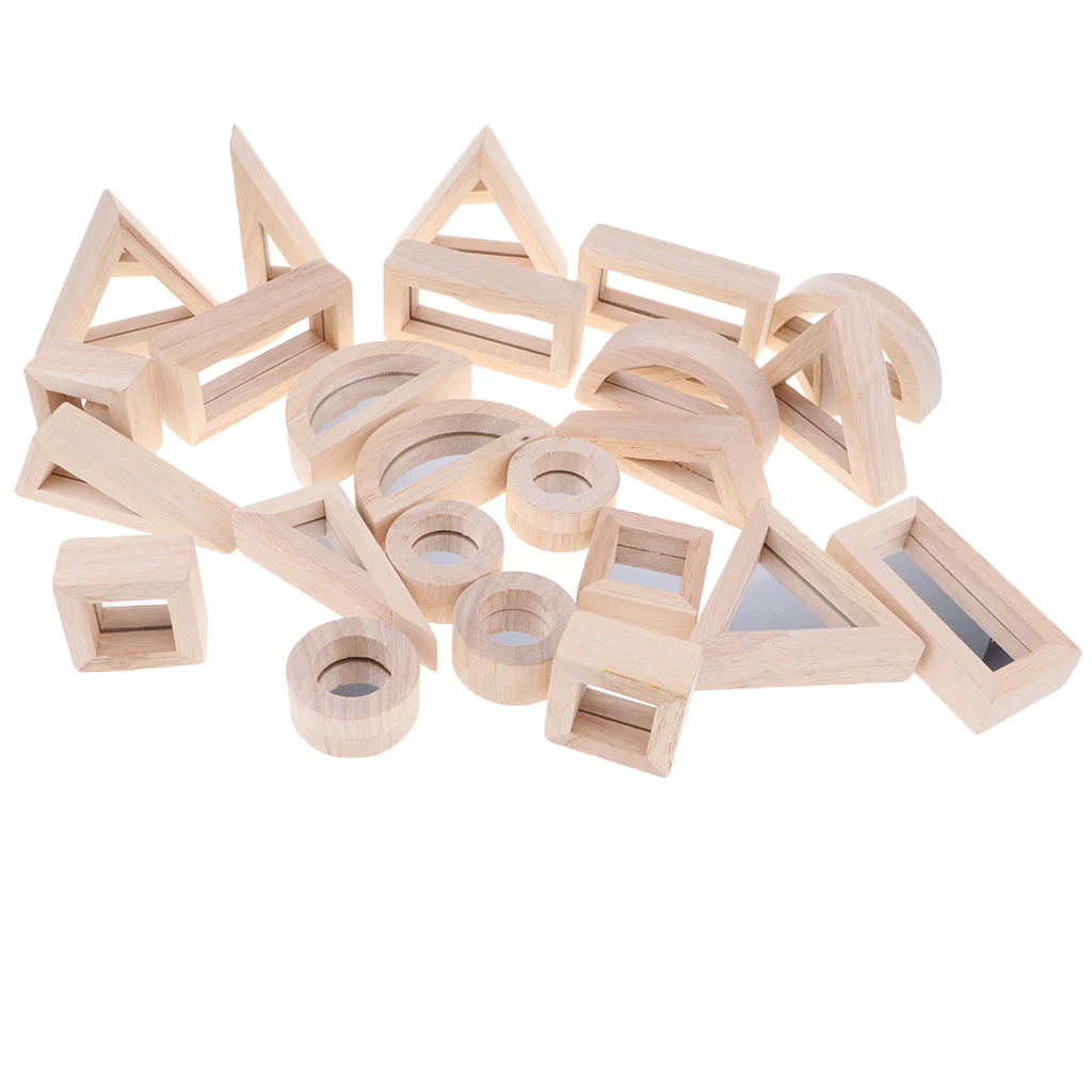 Baby Toddler Montessori Toys Mirror Buliding Blocks Wooden Educational Toy